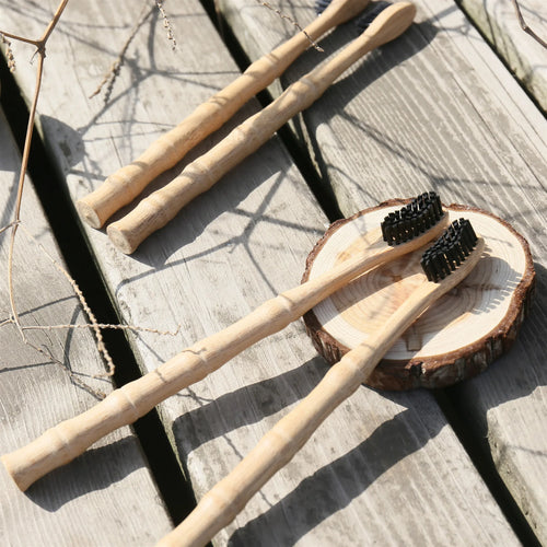 1/2/5 Pcs Natural Biodegradable Bamboo Toothbrush: Eco-Friendly BPA-Free Charcoal Infused bristles with Bamboo joint Wood Handle